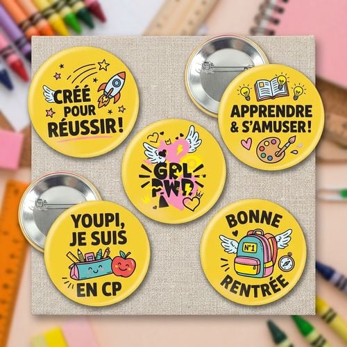 Badge rentrée de classe personnalisable avec photo, prénoms, phrases !